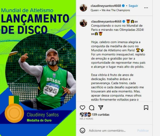 Claudiney Batista conquista ouro nas Paralimpíadas Tóquio 2020